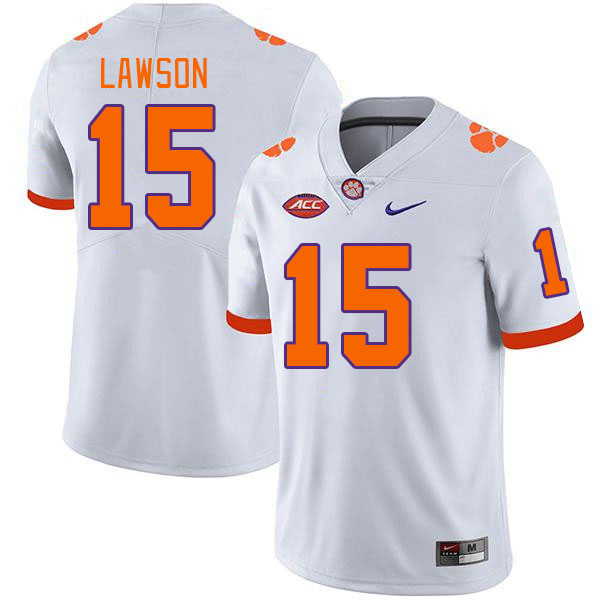 Men #15 Jahiem Lawson Clemson Tigers College Football Jerseys Stitched-White - Click Image to Close